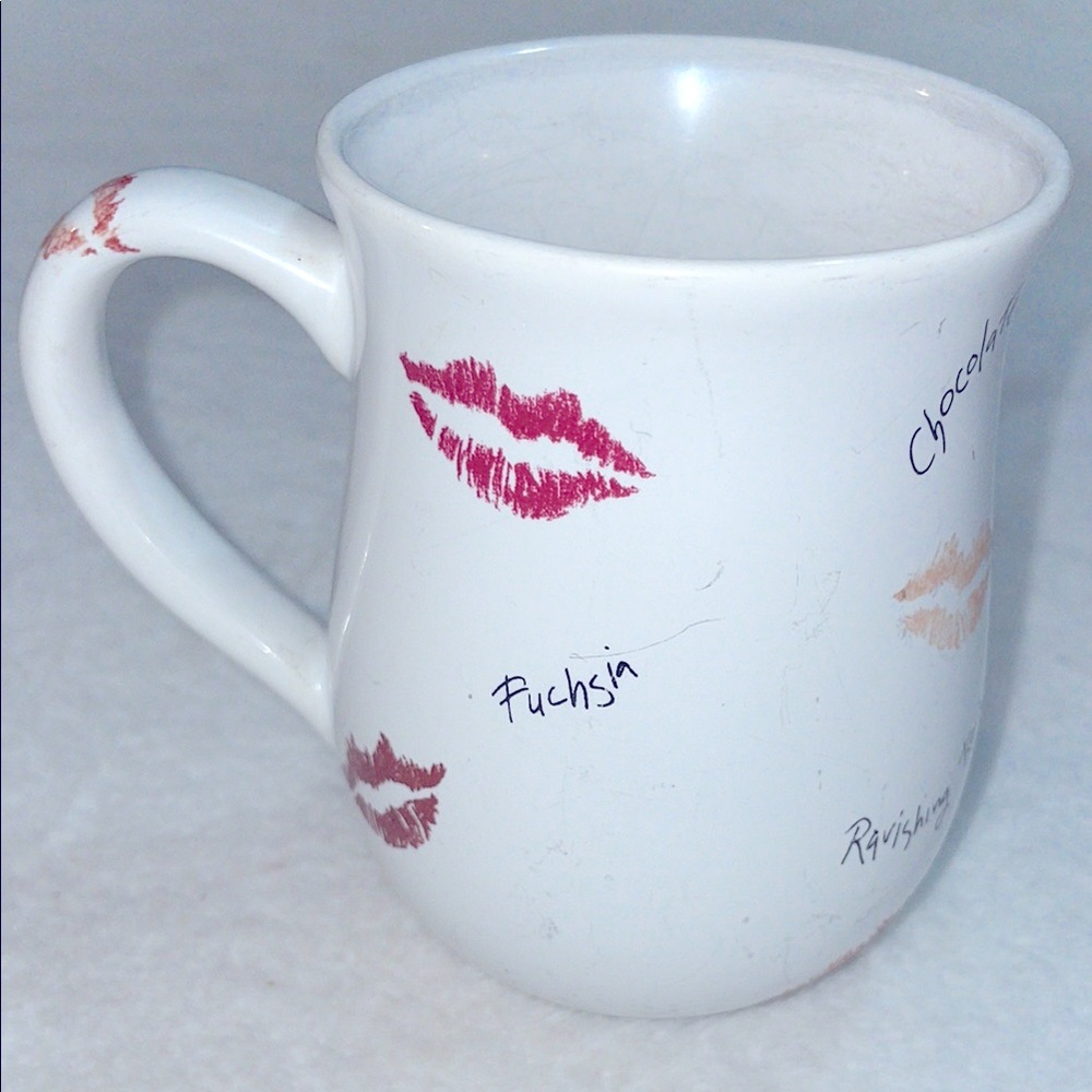 Mary Kay White Mug with Lip Prints